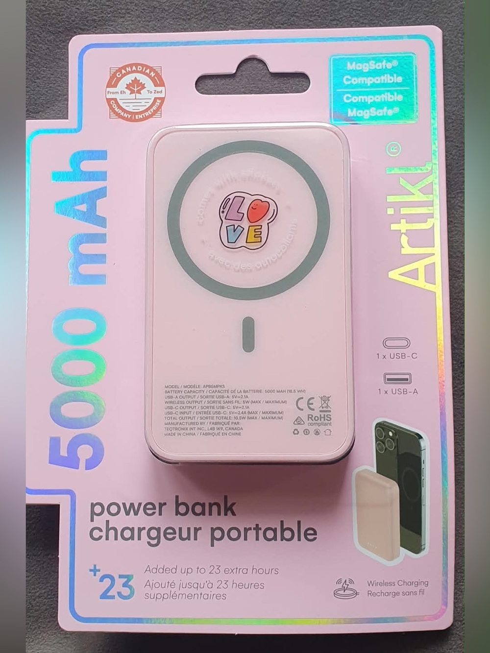 5000mAh Pink MagSafe-Compatible Power Bank